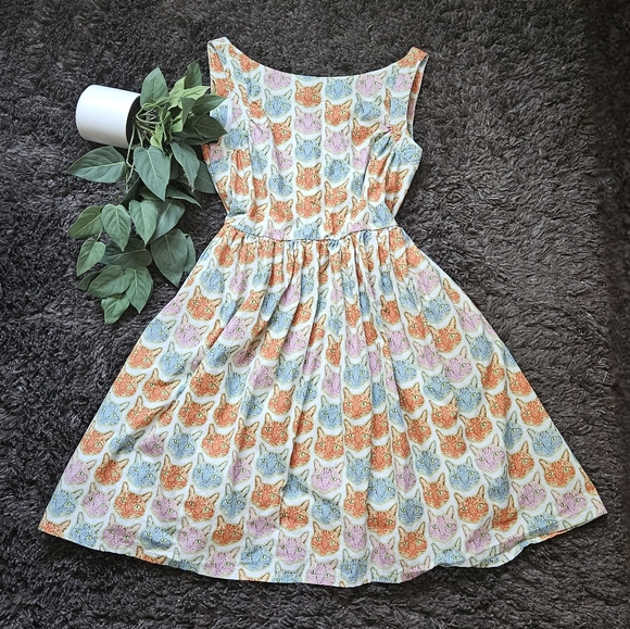 Vintage Saint Geraldine XL cat face print dress The Moment is Meow Fit and Flare - Picture 4 of 8